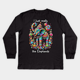 Vibrant Elephant Wearing a Whimsical Hat Kids Long Sleeve T-Shirt